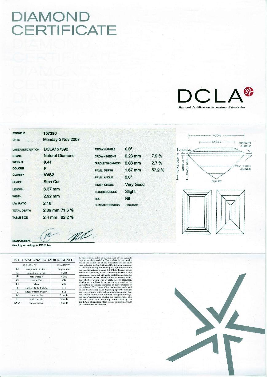 Baguette Cut Diamond 0.41ct F VVS2