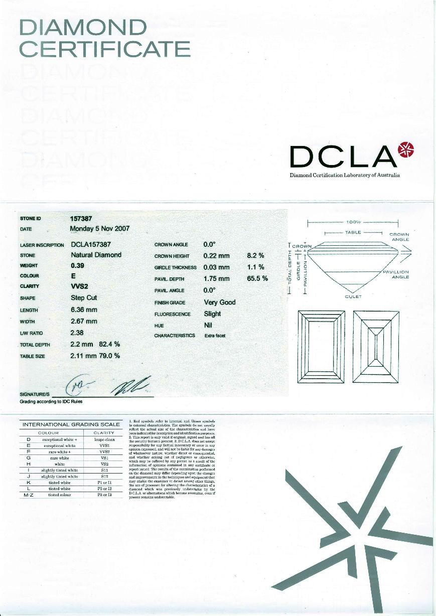 Baguette Cut Diamond 0.39ct E VVs2