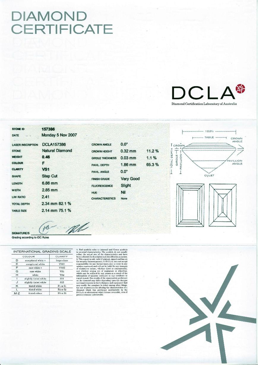 Bgauette Cut Diamond 0.46ct F VS1