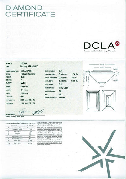 Baguette Cut Diamond 0.40ct F VVS2