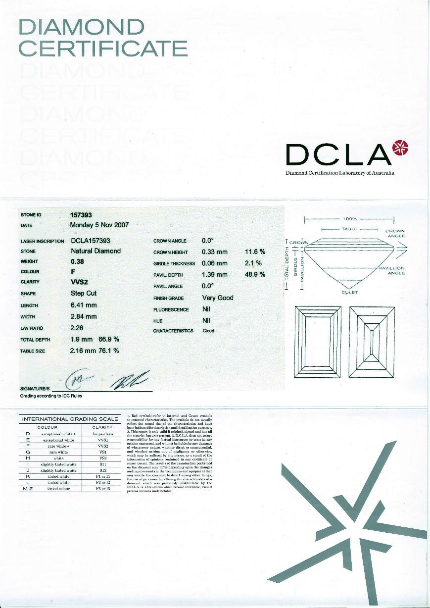 Baguette Cut Diamond 0.38ct F VVS2
