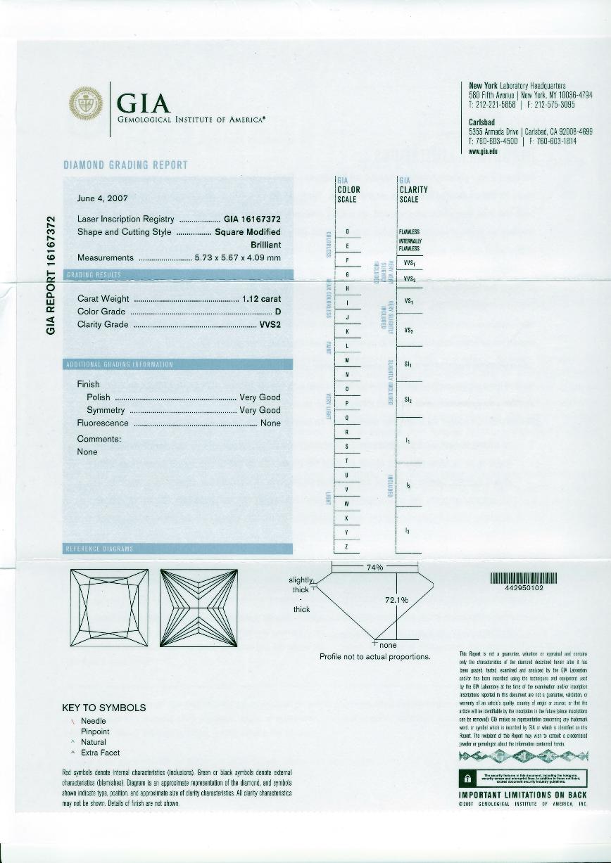 Princess Cut Diamond 1.12ct D VVS2