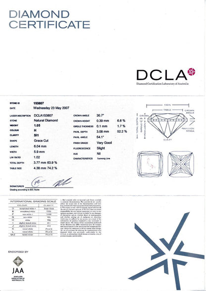 Grace of Antwerp Diamond 1.05ct H SI1