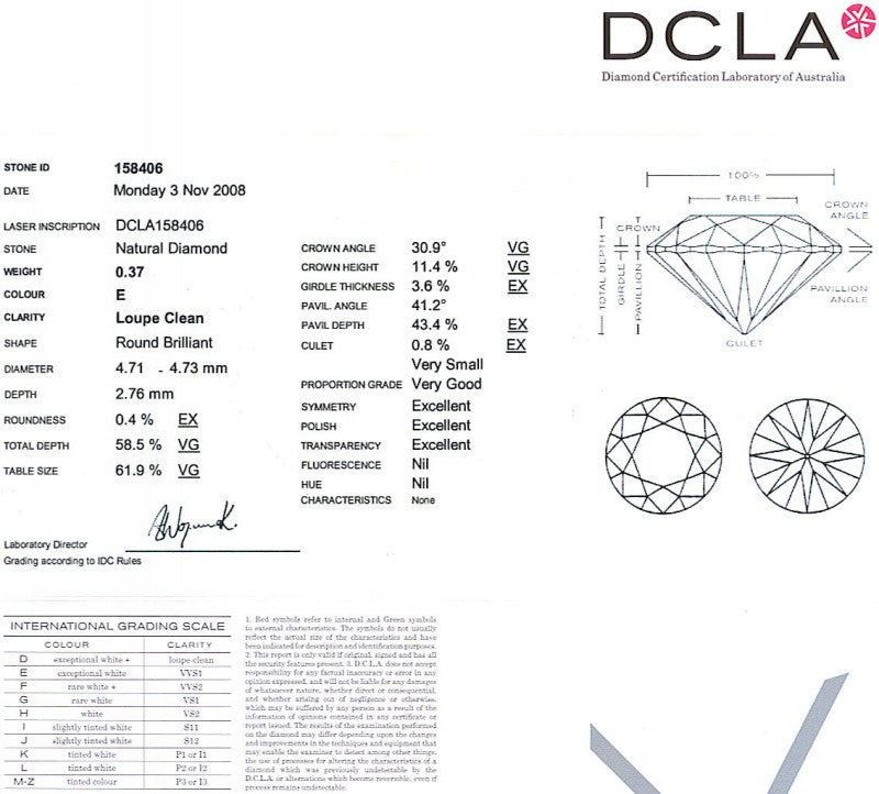 Round Brilliant Cut Diamond 0.37ct E IF