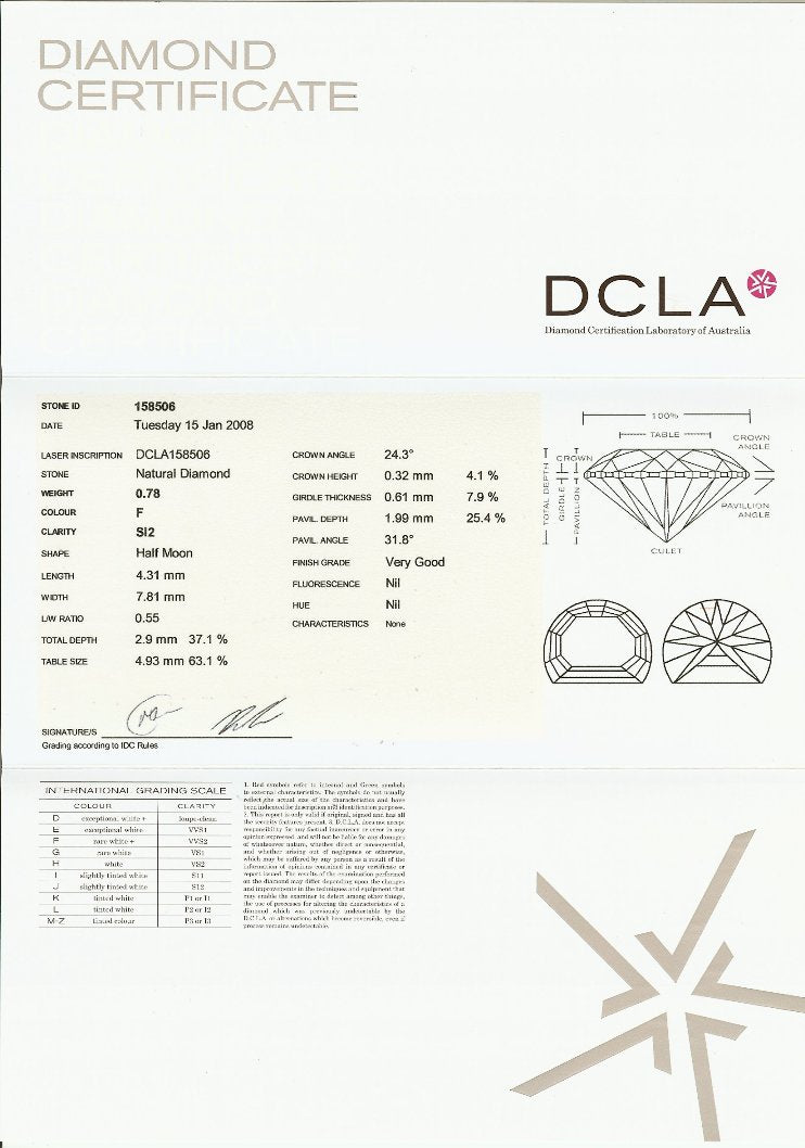 Half Moon Diamond 0.78ct F SI2
