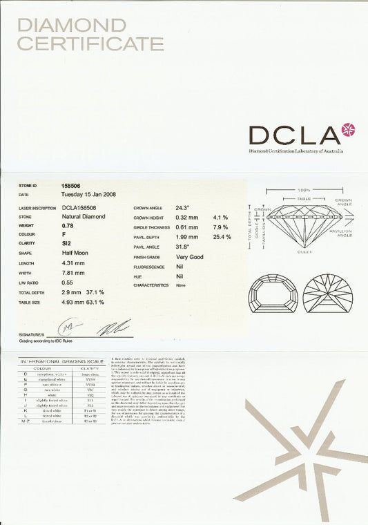 Half Moon Diamond 0.78ct F SI2