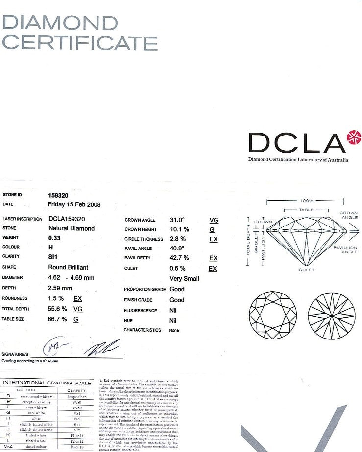Round Brilliant Cut Diamond 0.33ct H SI1