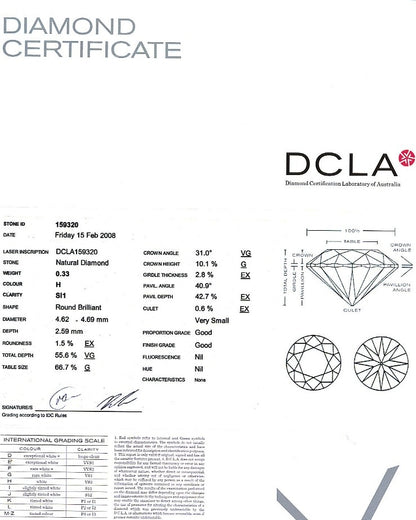 Round Brilliant Cut Diamond 0.33ct H SI1