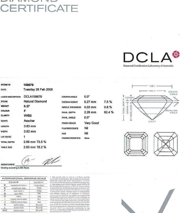 Asscher Cut Diamond 0.27ct F VVS2