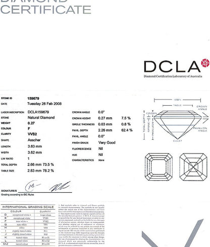 Asscher Cut Diamond 0.27ct F VVS2