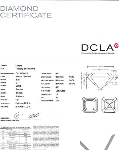 Asscher Cut Diamond 0.25ct D VVS2