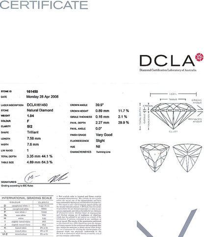 Trilliant Cut Diamond 1.04ct F SI2