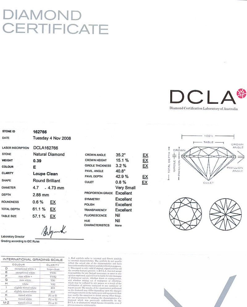 Round Brilliant Cut Diamond 0.39ct E IF