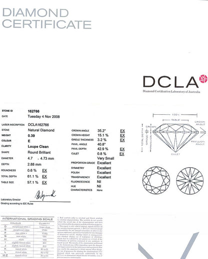 Round Brilliant Cut Diamond 0.39ct E IF