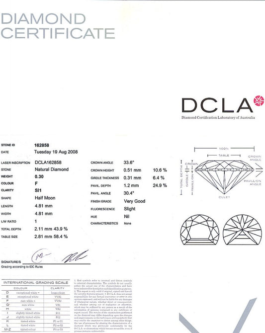 Half Moon Diamond Pairs 0.30ct F SI1