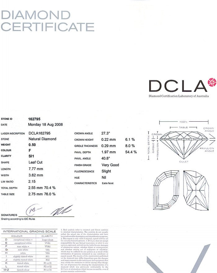 Leaf Cut Diamond Pairs 0.50ct F SI1
