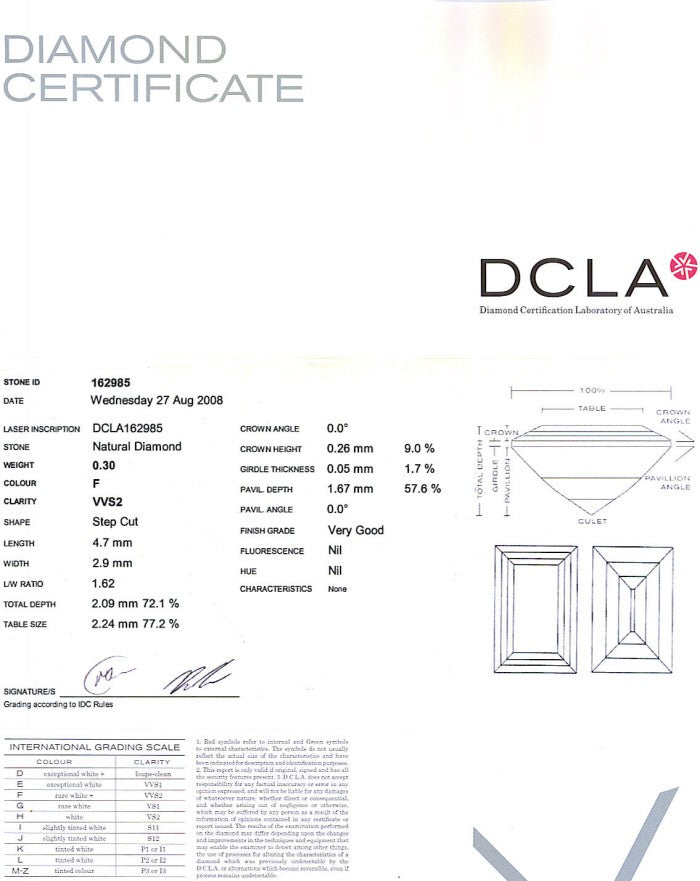baguette Cut Diamond 0.30ct F VVS2