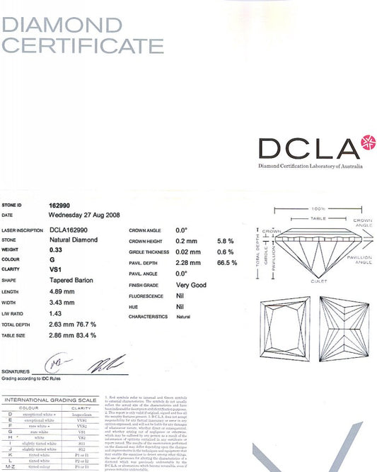 Trapezoid Brilliant Cut Diamond 0.33ct G VS1