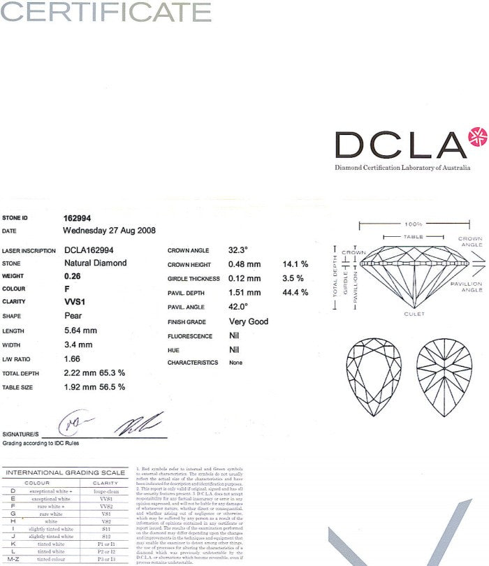 Pear Shape Diamond 0.26ct F VVS1