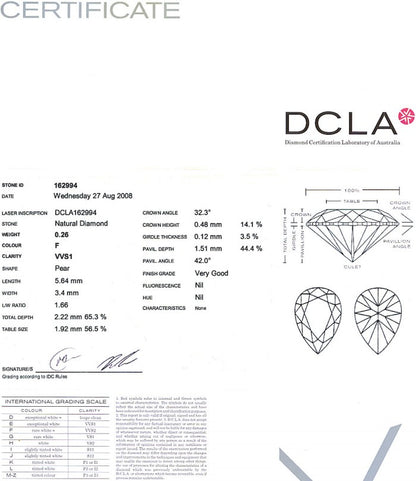 Pear Shape Diamond 0.26ct F VVS1
