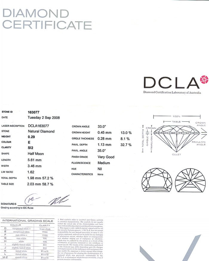 Half Moon Diamond 0.29ct E SI2
