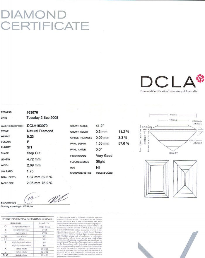 Baguette Cut Diamond 0.23ct F SI1