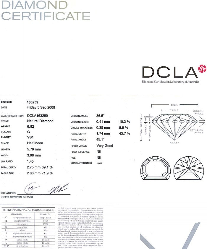 Half Moon Shape Diamond 0.52ct G VS1