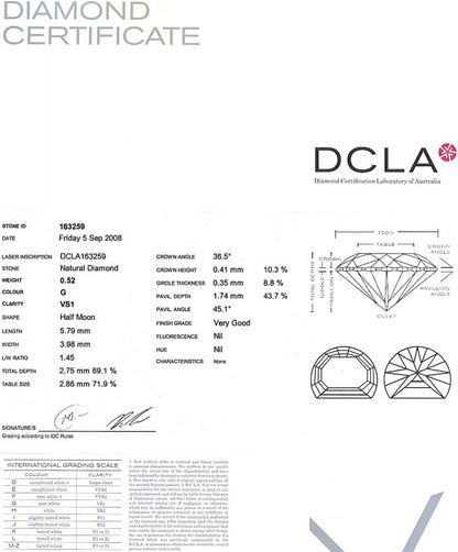 Half Moon Shape Diamond 0.52ct G VS1
