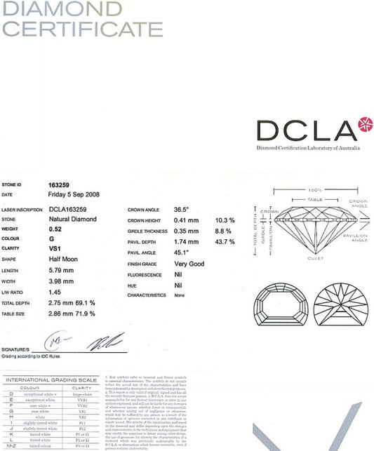 Half Moon Shape Diamond 0.52ct G VS1