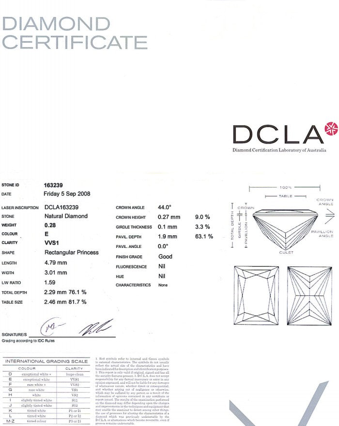 Baguillion Cut Diamond 0.28ct E VVS1