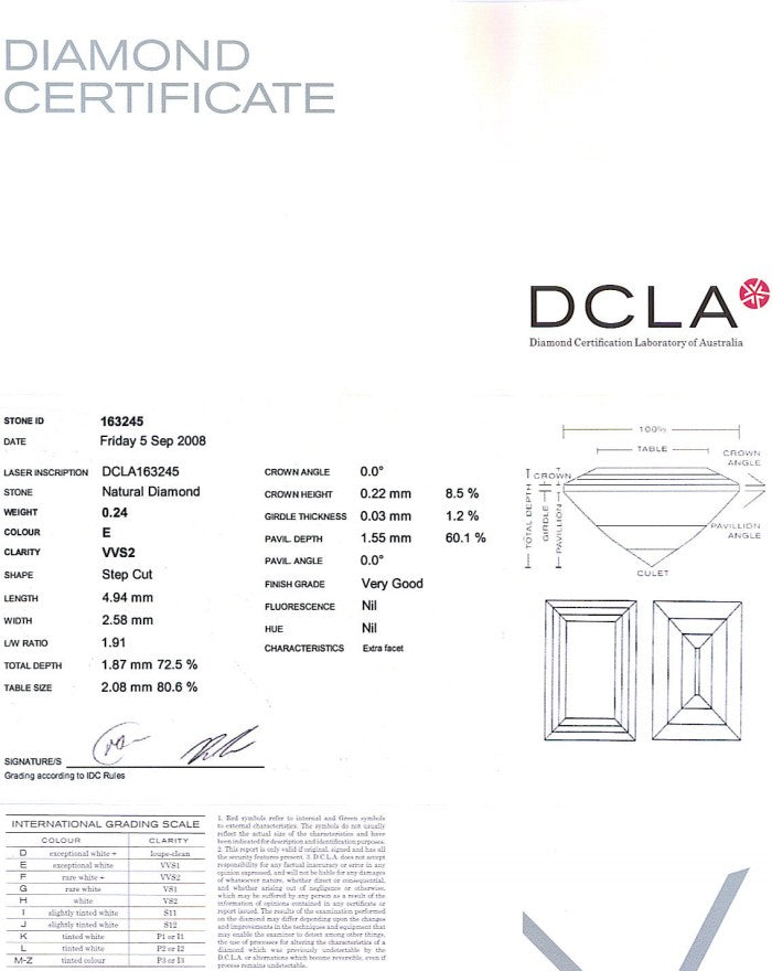 Baguette Cut Diamond 0.24ct E VVS2