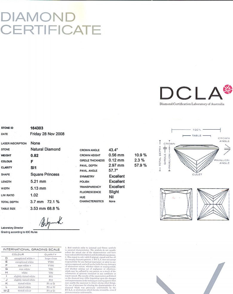 Princess Cut Diamond 0.82ct F SI1