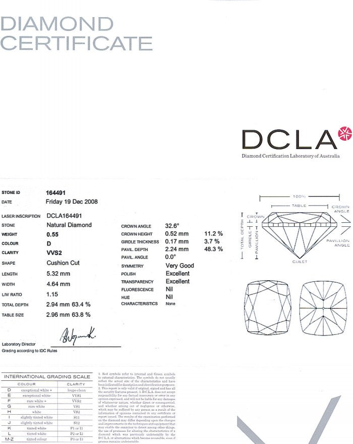 Cushion Cut Diamond 0.55ct D VVS2