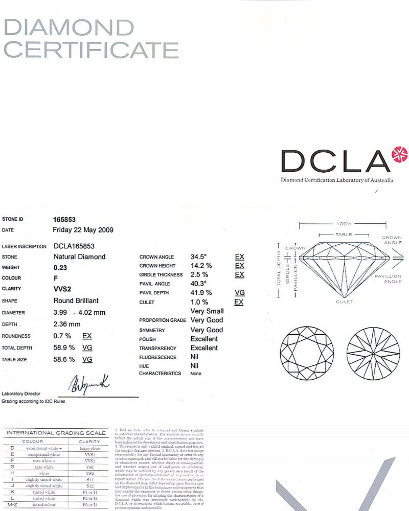 Round Brilliant Cut Diamond 0.23ct F VVS2