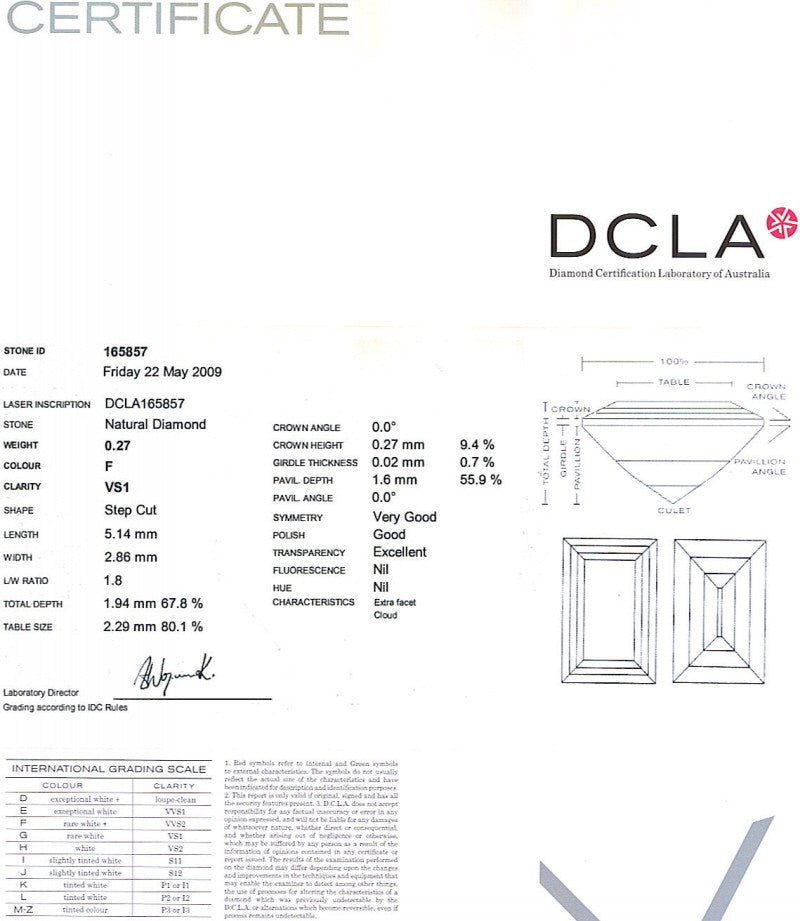 Baguette Cut Diamond 0.27ct F VS1
