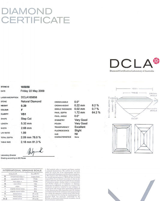 Baguette Cut Diamond 0.29ct F VS1