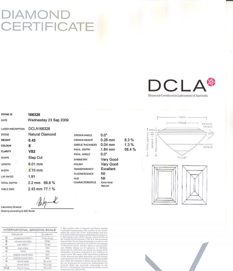 Baguette Cut Diamond 0.43ct E VS2