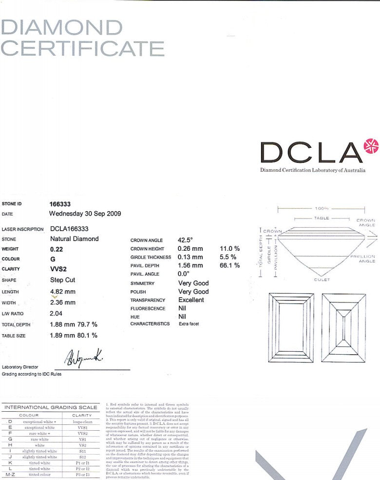 Baguette Cut Diamond 0.22ct G VVS2