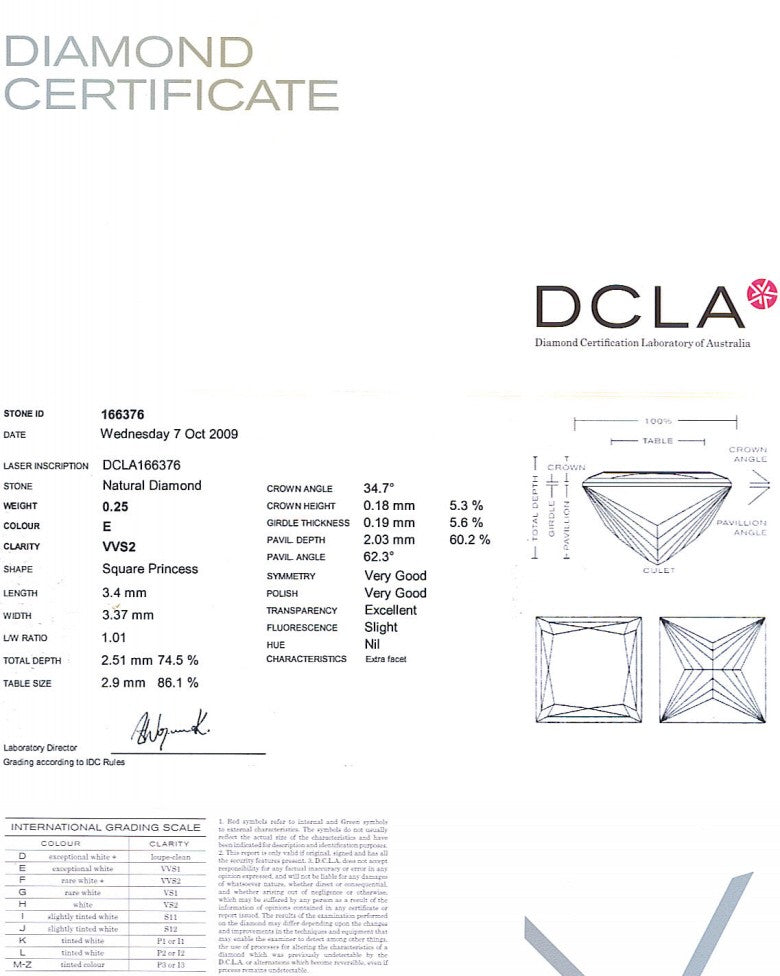 Princess Cut Diamond 0.25ct E VVS2