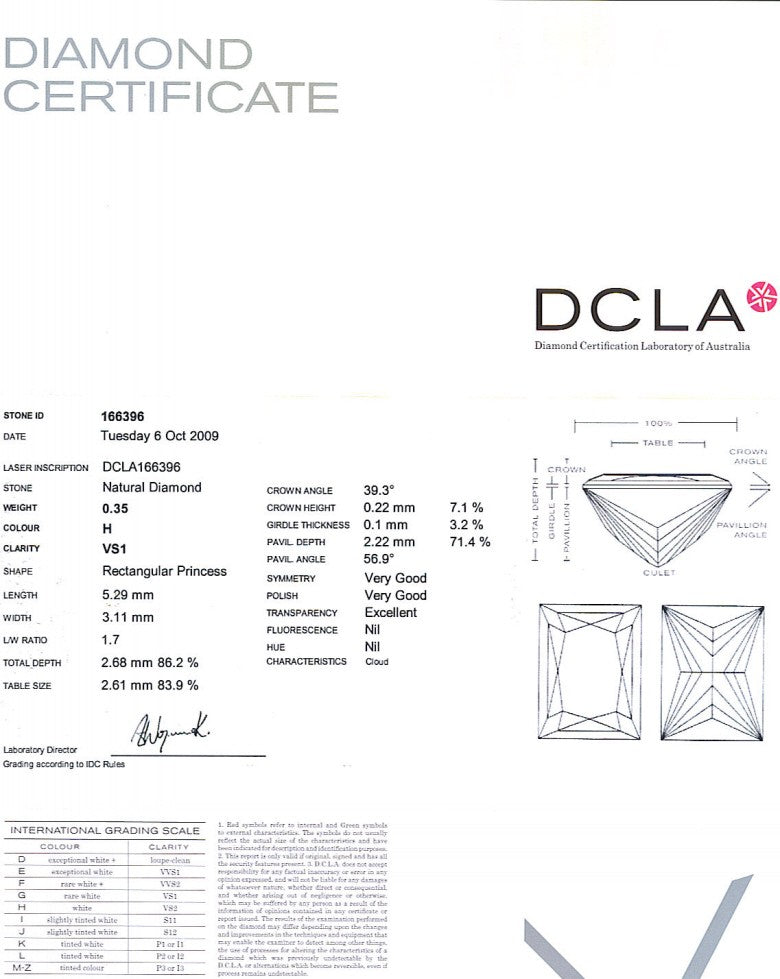 Baguillion Cut Diamond 0.35ct H VS1