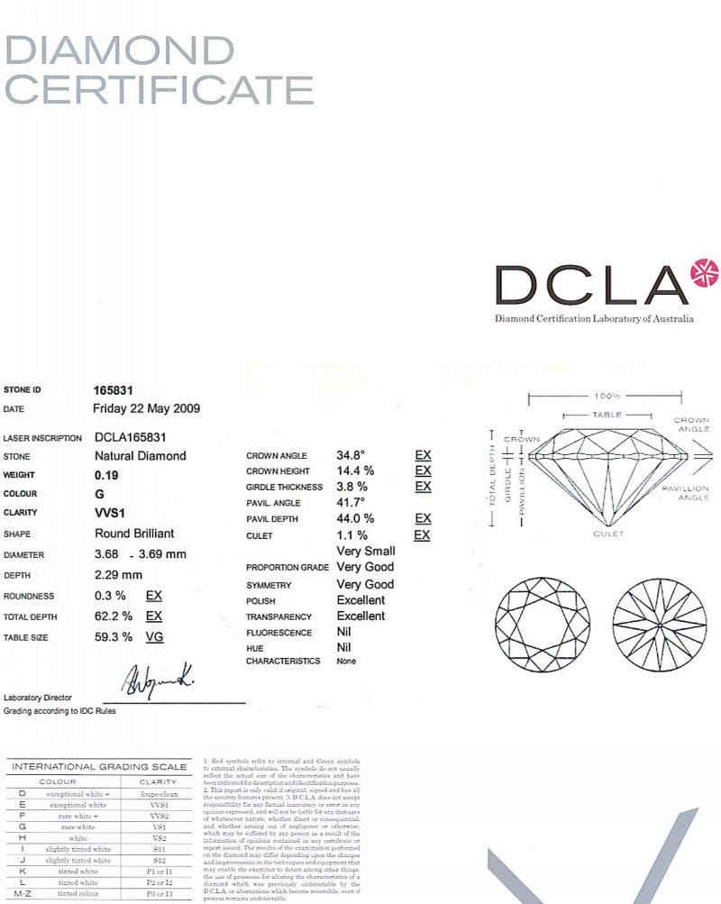 Round Brilliant Cut Diamond 0.19ct G VVS1