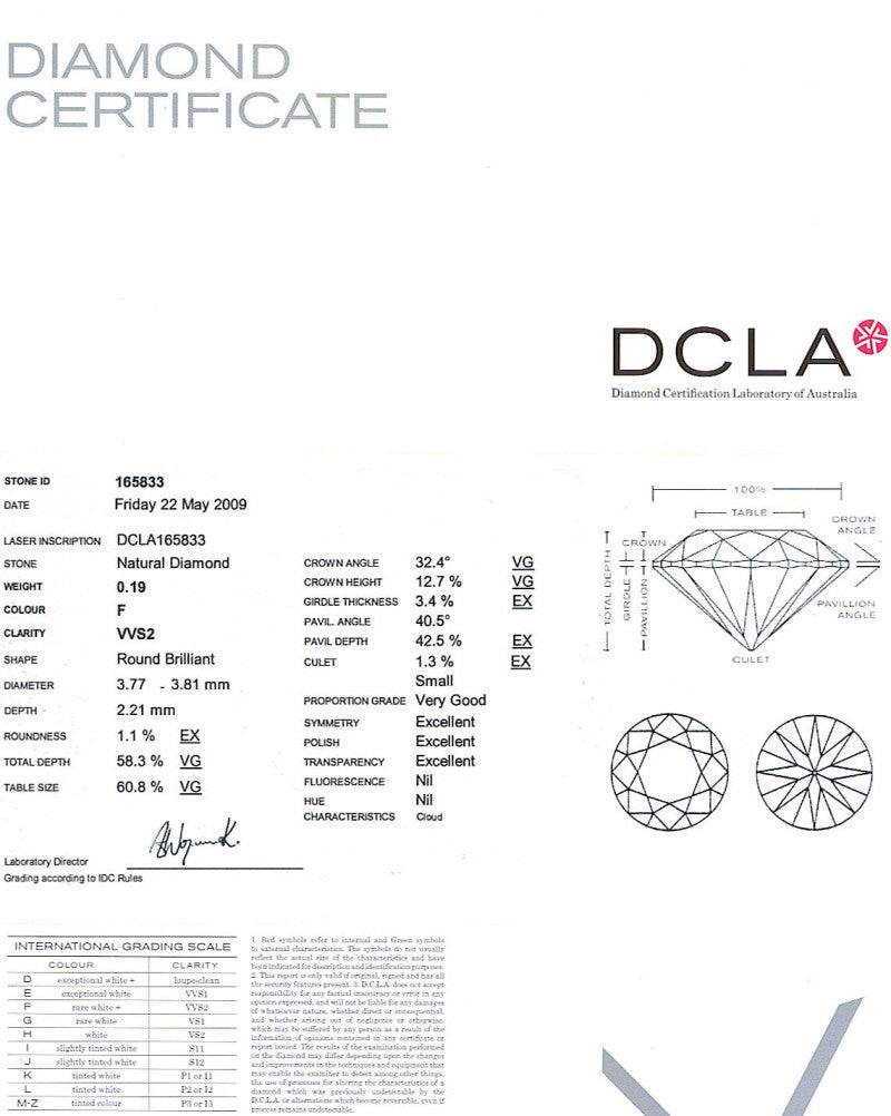 Round Brilliant Cut Diamond 0.19ct F VVS2