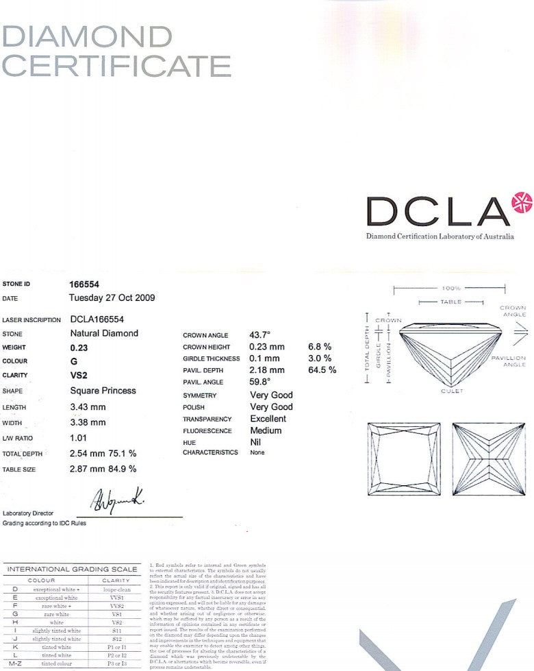 Princess Cut Diamond 0.23ct G VS2