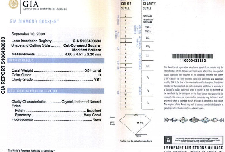 Radiant Cut Diamond 0.54ct D VS1
