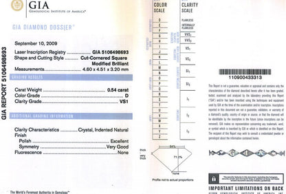 Radiant Cut Diamond 0.54ct D VS1