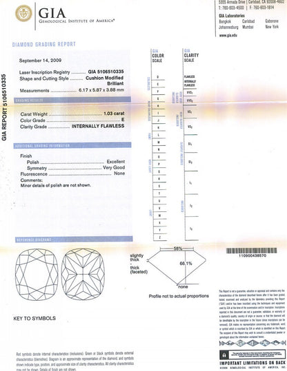 Cushion Cut Diamond 1.03ct E IF