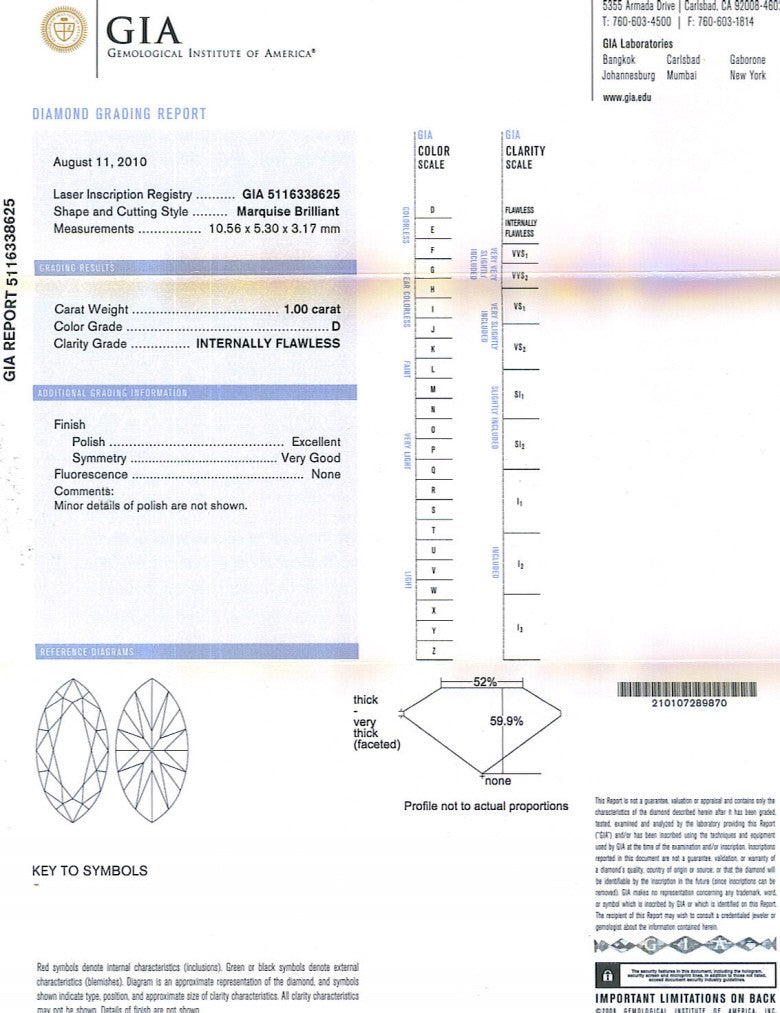Marquise Cut Diamond 1.00ct D IF