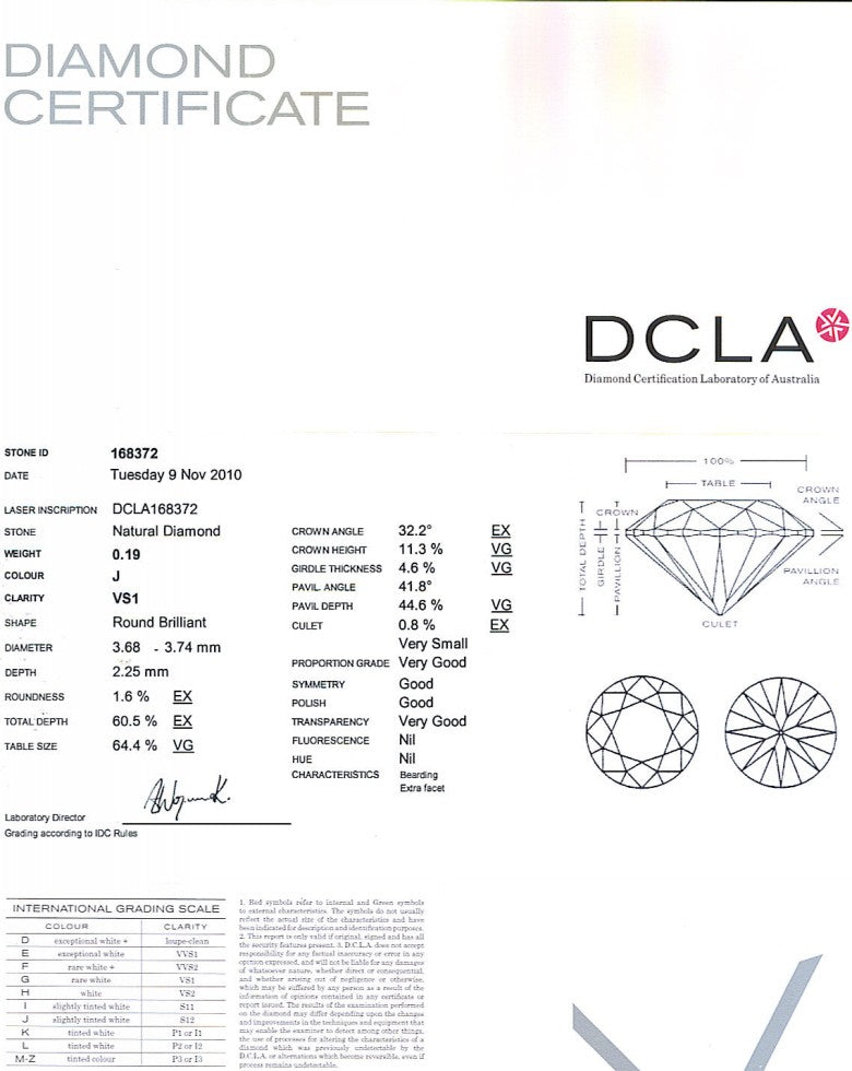 Round Brilliant Cut Diamond 0.19ct J VS1