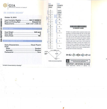 Emerald Cut Diamond 0.62ct G VS1