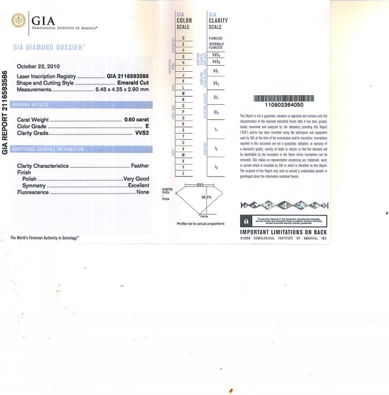 Emerald Cut Diamond 0.60ct E VVS2